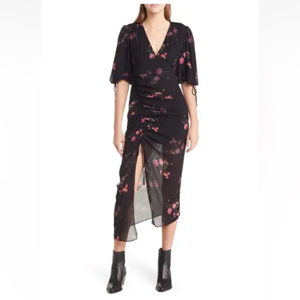 ALLSAINTS Safiya Solanio Floral
Print Ruched Puff Sleeve Dress Size 10